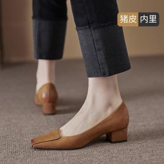 NISHIMURA MEIBUTSU 春秋一脚蹬真皮女鞋浅口女单鞋英伦风通勤鞋软底中跟皮鞋