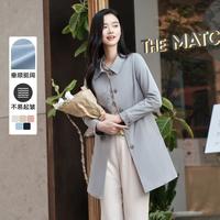 菲妮迪 春秋休闲翻领长袖纯色显瘦女式高级感中长款风衣外套
