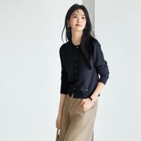 伊芙丽 圆领单排金属扣纯羊毛针织开衫百搭舒适女秋夏季
