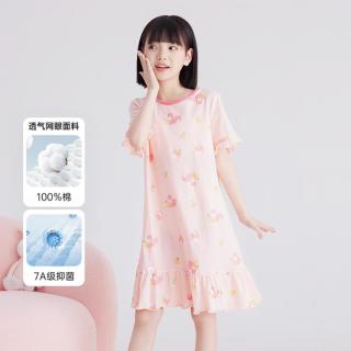 笛莎 女童轻薄透气网眼睡裙春夏全棉短袖居家连衣裙