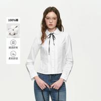 E·LAND 衣恋 E.LAND 衣恋衬衫女时尚通勤翻领系带格纹长袖棉质上衣2026夏季新款
