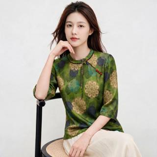 金菊 26夏小清新圆领短袖减龄百搭新中式桑蚕丝女式T恤