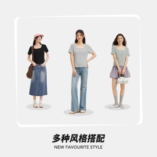 热风 2026年夏季新款女士三粒扣短袖T恤