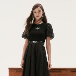 TEENIE WEENIE 小熊网纱拼接针织衫泡泡袖短袖薄款套头衫女夏款