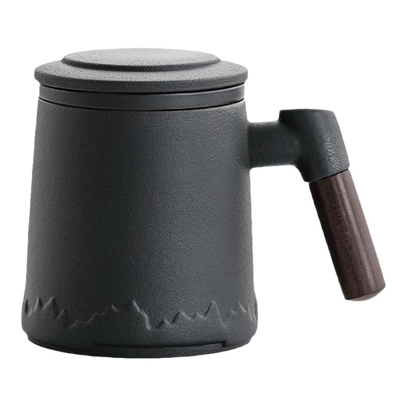 梵愿 茶水分离陶瓷马克杯 木语办公杯雅致黑 350ml