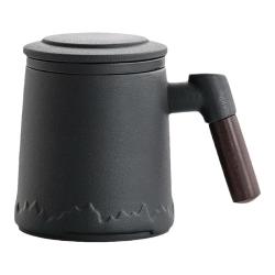 梵愿 茶水分离陶瓷马克杯 木语办公杯雅致黑 350ml