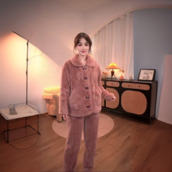 芬腾 珊瑚绒女士睡衣秋冬加绒加厚新款保暖宽松休闲大码家居服套装