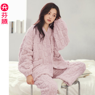 芬腾 女士睡衣女冬季珊瑚绒加厚加绒甜美保暖可外穿秋冬家居服套装