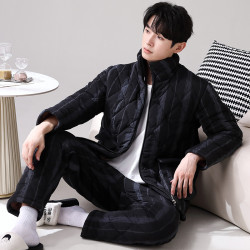 好福份 冬季加厚男士睡衣三层夹棉保暖家居服棉袄-蓝条纹23531