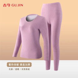 古今 秋冬季圆领无痕AB面暖绒护膝情侣男女柔软亲肤保暖高弹套装