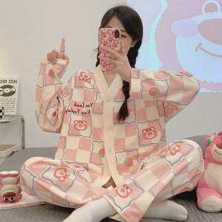 睡衣女春秋季新款大码长袖家居服日系网红宽松开衫学生可外穿套装