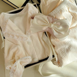 海岛绒睡衣女春秋季加绒ins粉色宽松保暖少女公主风家居服套装