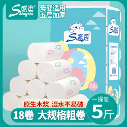 盛柔小熊双色印花卷纸每提18卷5斤厕纸家庭实惠装大卷去污