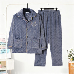[现货]新款秋冬季法兰绒睡衣加肥加绒套装长袖保暖冬天家居服套装