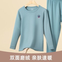双面磨绒秋冬男士秋衣加绒套装薄款德绒保暖内衣青年青少年
