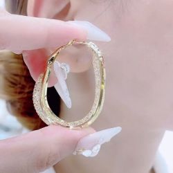 铜合金合成锆石耳饰 高级感圈圈饰品耳圈大圈耳环女轻奢时尚气质