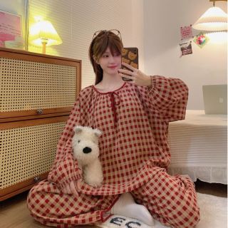 炸姐格纹ins睡衣女春秋2024新款可爱风睡衣女款家居服套装可外穿
