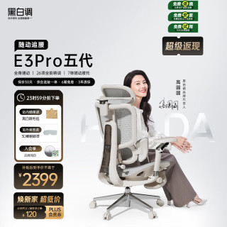 黑白调 久坐舒适 人体工学椅 全能扶手  E3Pro 4代白 转椅