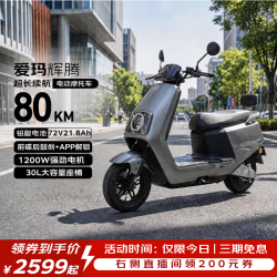 爱玛 电动摩托车辉腾72V21.8Ah大功率蓝牙智能App电动车续航110km 极地灰