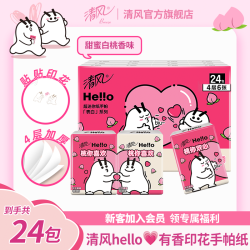 清风 Hello手帕纸4层24包有香印花柔软可爱透气手帕纸出游家用纸巾