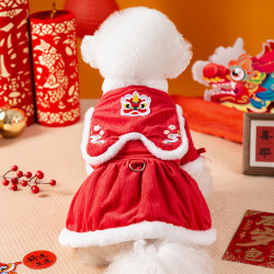 嬉皮狗 ——新年醒狮翻领兔毛狗狗衣服冬季小型犬宠物秋冬牵引裙2364
