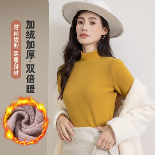 冬季半高领打底衫女一体绒发热保暖内搭贴身大码上衣