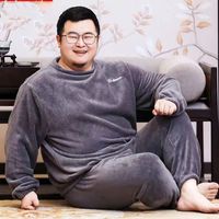 男士加肥加大睡衣秋冬款法兰绒暖暖套装加厚珊瑚绒加绒胖子家居服