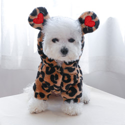宠物圈 狗狗衣服秋冬保暖舒适爱心豹纹小耳朵卫衣泰迪比熊博美小型犬
