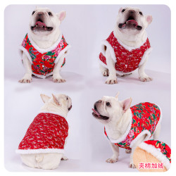 中型犬秋冬装东北大花袄法斗新年衣服巴哥犬棉背心加绒斗牛狗英斗