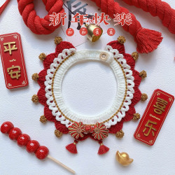 原创宠物新年饰品猫咪狗狗节日围嘴口水巾针织围兜泰迪围嘴领结