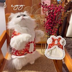 猫咪狗狗衣服喜庆新年布偶渐层蓝白小型宠物冬天保暖加厚新年冬季