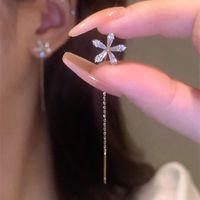 嫚纤 合金耳饰 锆石花朵流苏耳线女气质高级感轻奢简约精致耳饰