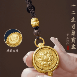 聚寳盆十二生肖钥匙扣2024新款转转手把招財汽车挂件高级随身挂饰