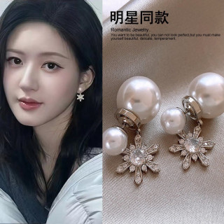 铜合金耳饰 后挂式闪锆雪花珠耳钉女高级感小众耳环独特耳饰382