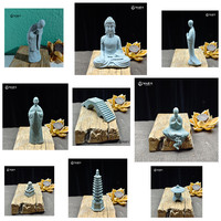 微景观摆件文昌塔坐无相合手佛禅意小僧昂首佛苔藓青苔桌面弯腰佛