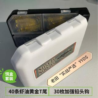 金色传说饵盒套装黑白或纯黑饵盒+40条黄金T尾+30枚铅头钩翘嘴
