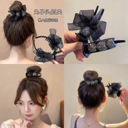 布艺发饰 蝴蝶结钻球抓夹气质黑色发夹日韩优雅网红女夹子发卡