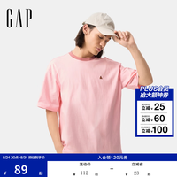 Gap 男女装春季款纯棉小熊刺绣撞色圆领短袖T恤上衣724970 淡粉色 XL (180/100A)