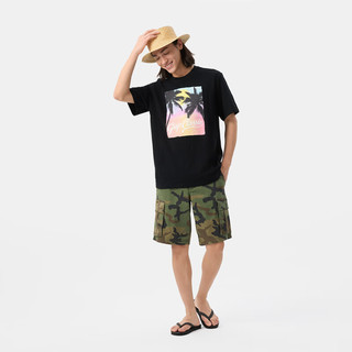 Gap 729117 竹节棉海岛印花圆领短袖T恤 黑色 S