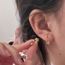 洛梵欣饰 电镀小金花朵u型双耳洞耳钉耳骨钉女新中式螺丝拧扣耳环耳饰品 金色一对ED-030