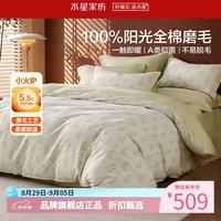 水星家纺 A类抑菌全棉磨毛四件套 100%棉秋冬保暖床单枕套被罩套件纯棉被套 中古·沁芳旧梦(芹菜色)