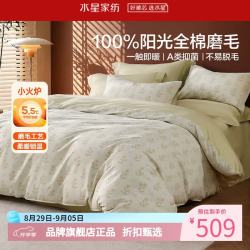 水星家纺 A类抑菌全棉磨毛四件套 100%棉秋冬保暖床单枕套被罩套件纯棉被套 中古·沁芳旧梦(芹菜色)