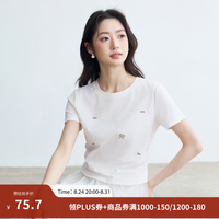 茵曼 重工绣花 白色 S 女士T恤