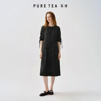 茶愫 PURE TEA 复古波点蝴蝶结灯笼袖连衣裙