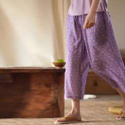 朵朵·可可 夏季凉感简约休闲100%人棉冰丝八分裤女睡裤家居裤朵朵可可