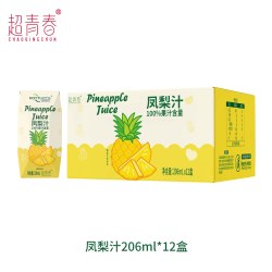 超青春 凤梨汁206ml*12盒儿童喝饮品料果汁囤装夏天解渴补水学生