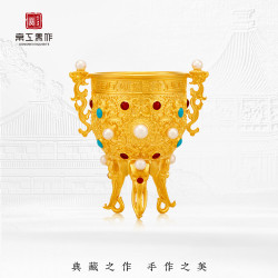 京工美作 古法足金999黄金摆件镶嵌金杯子金器收藏送生日礼物 约48.17g