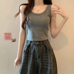 白色吊带背心女修身显瘦短款内搭打底衫秋冬外穿带胸垫运动上衣潮