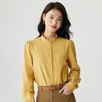茵曼 春秋款法式气质泡泡袖长袖衬衣女