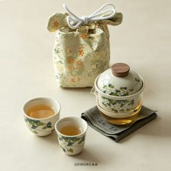 茉舟 焦糖手绘紫藤花手抓壶茶壶茶杯功夫茶具陶瓷家用一壶两杯茶具套装 山茶花如意快客